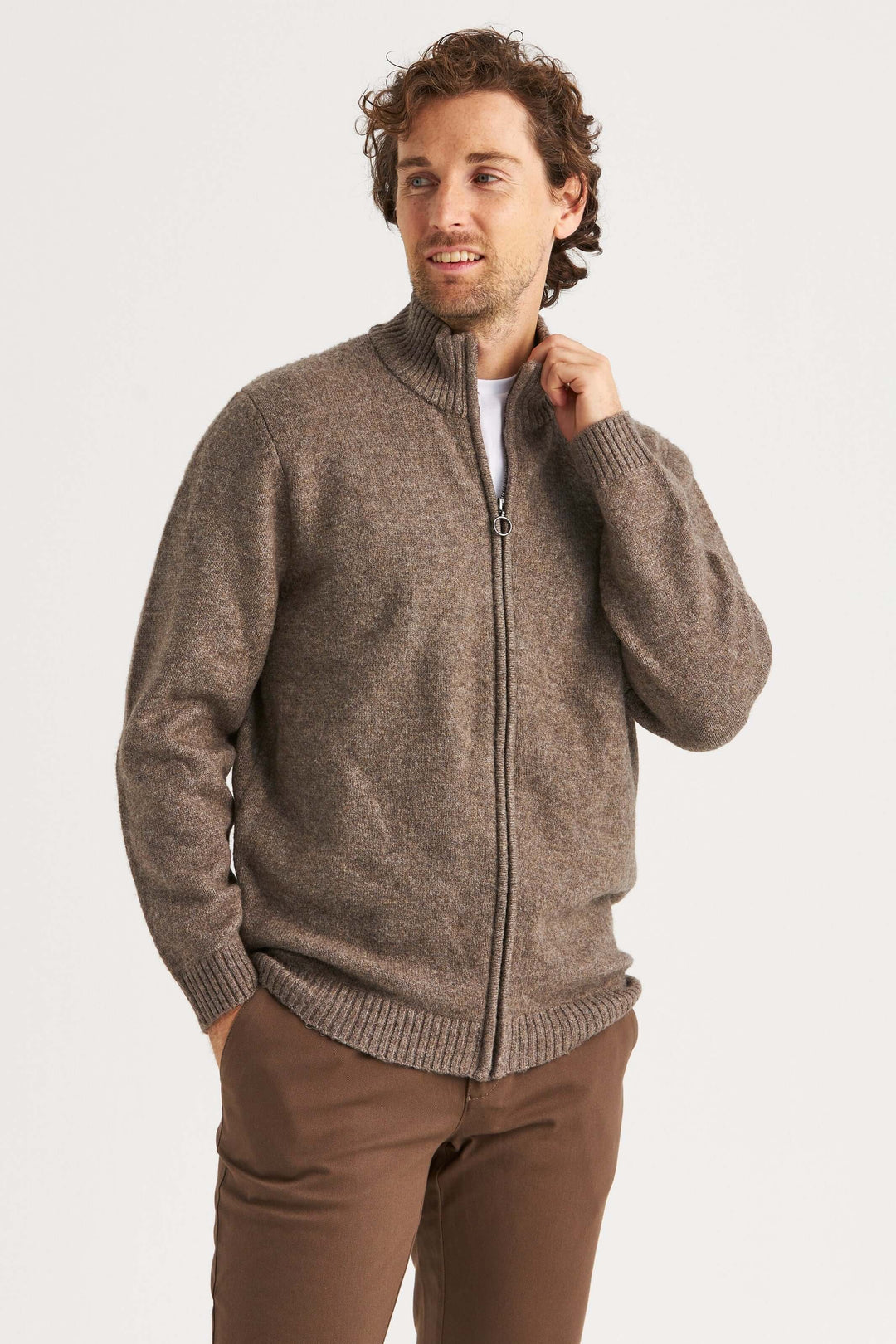 Beige Stickad Ziptröja i mjuk kvalitet