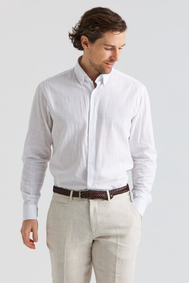 Button Down-skjorta i strukturerad bomull Vit
