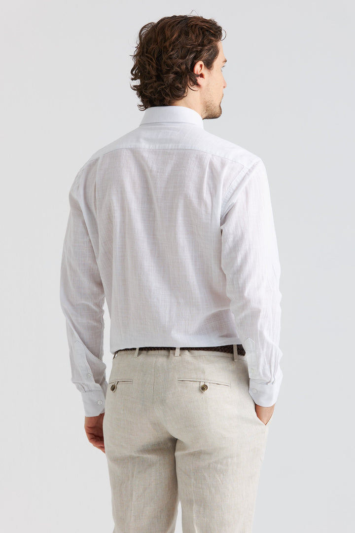 Button Down-skjorta i strukturerad bomull Vit