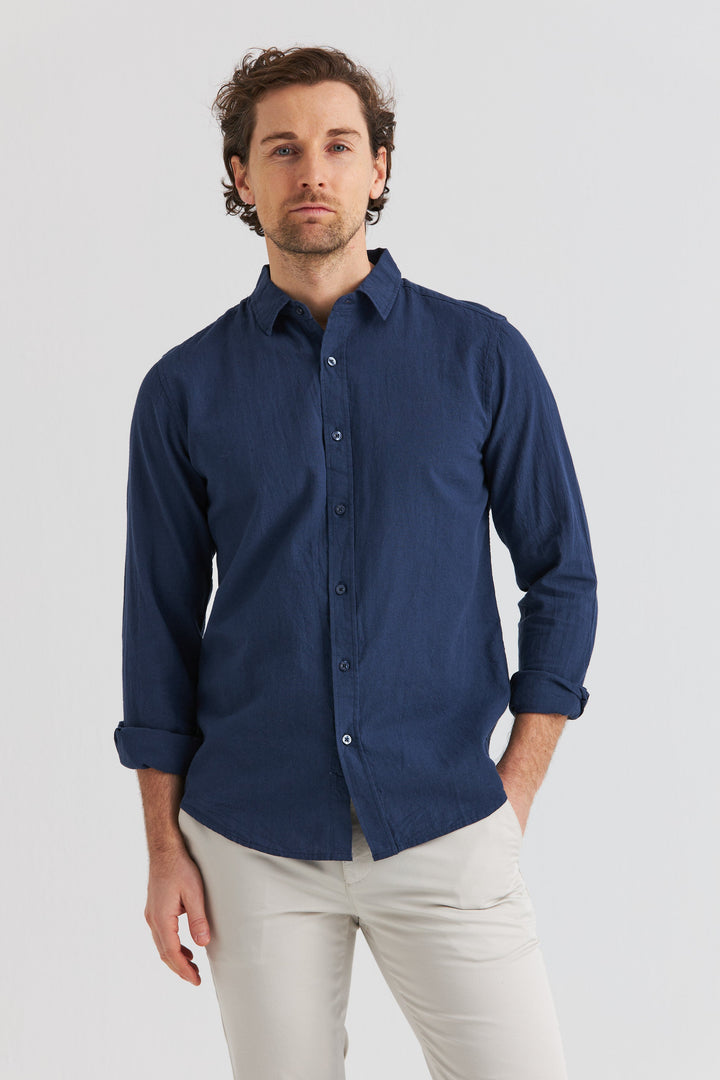Linneskjorta Marinblå