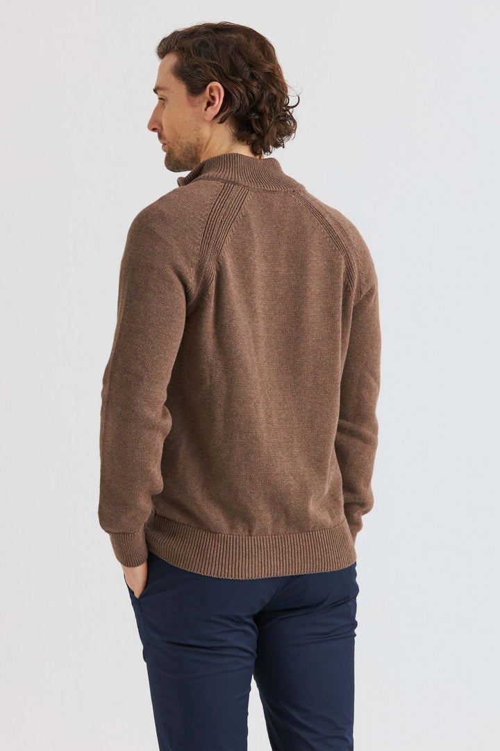 Brun Stickad Halv-Zip Tröja