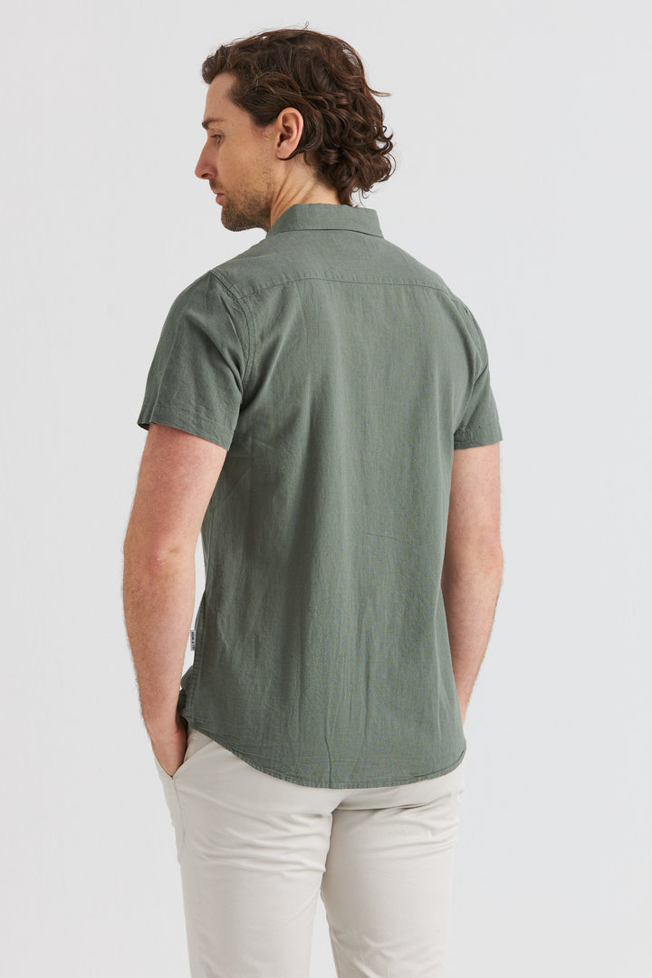 Linneskjorta Olivgrön Kortärmad