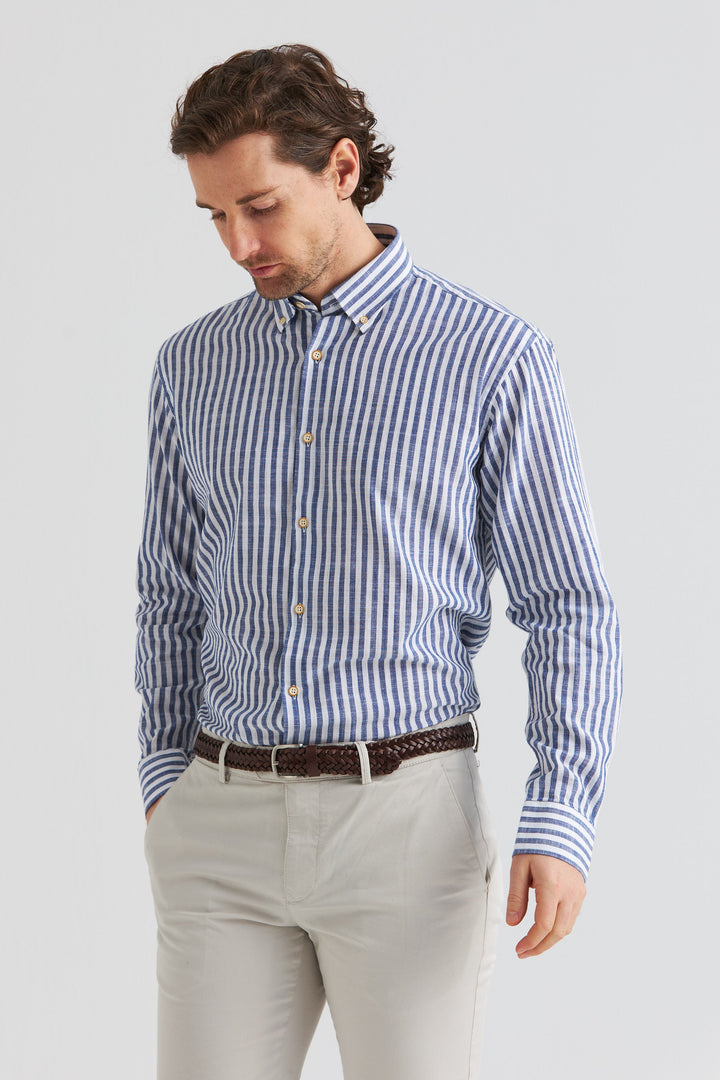 Randig Button Down-skjorta Blå