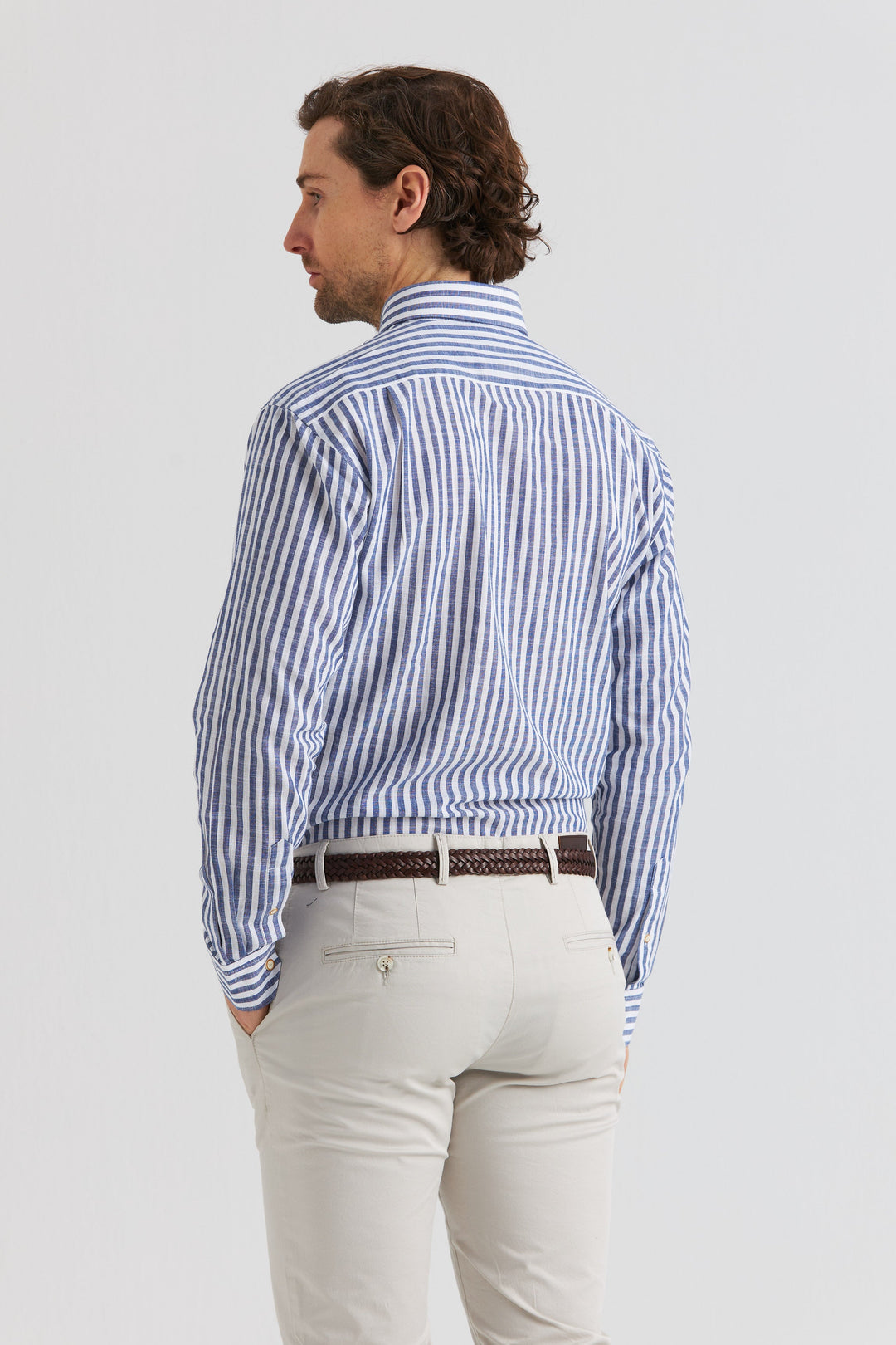 Randig Button Down-skjorta Blå