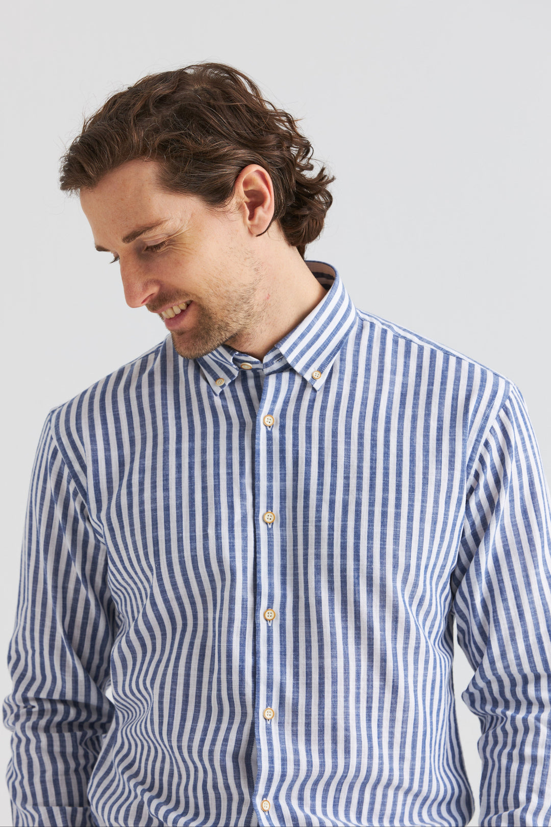 Randig Button Down-skjorta Blå