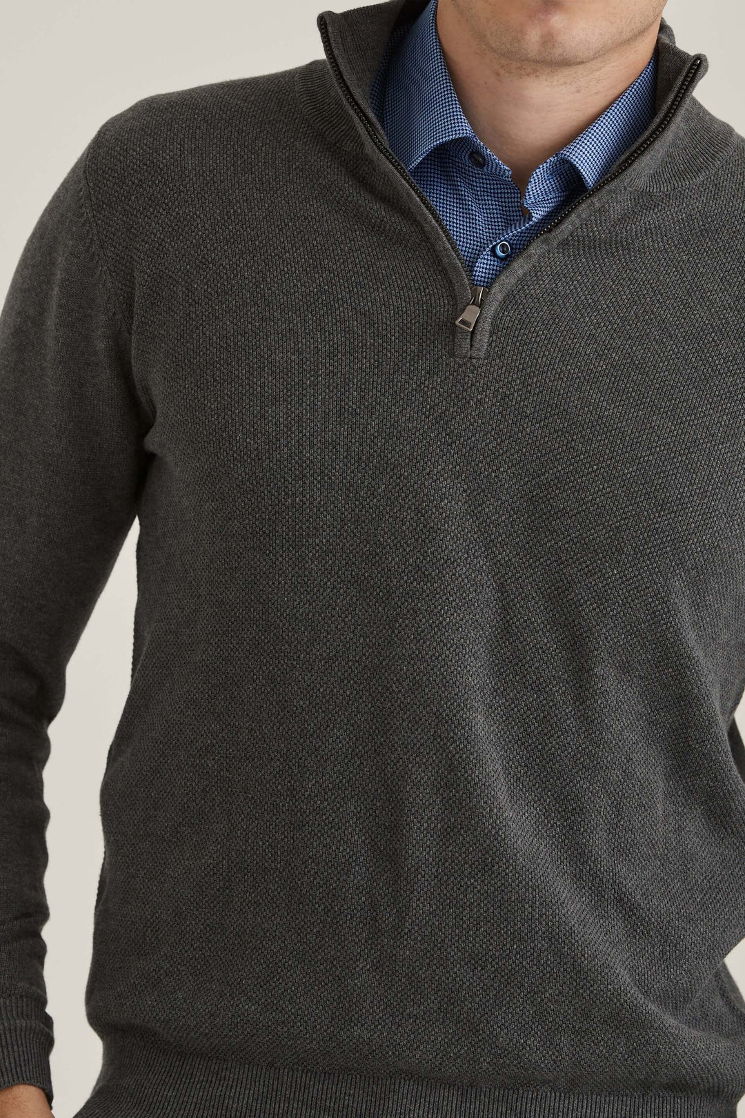 Stickad Tröja Halv-Zip Mörkgrå
