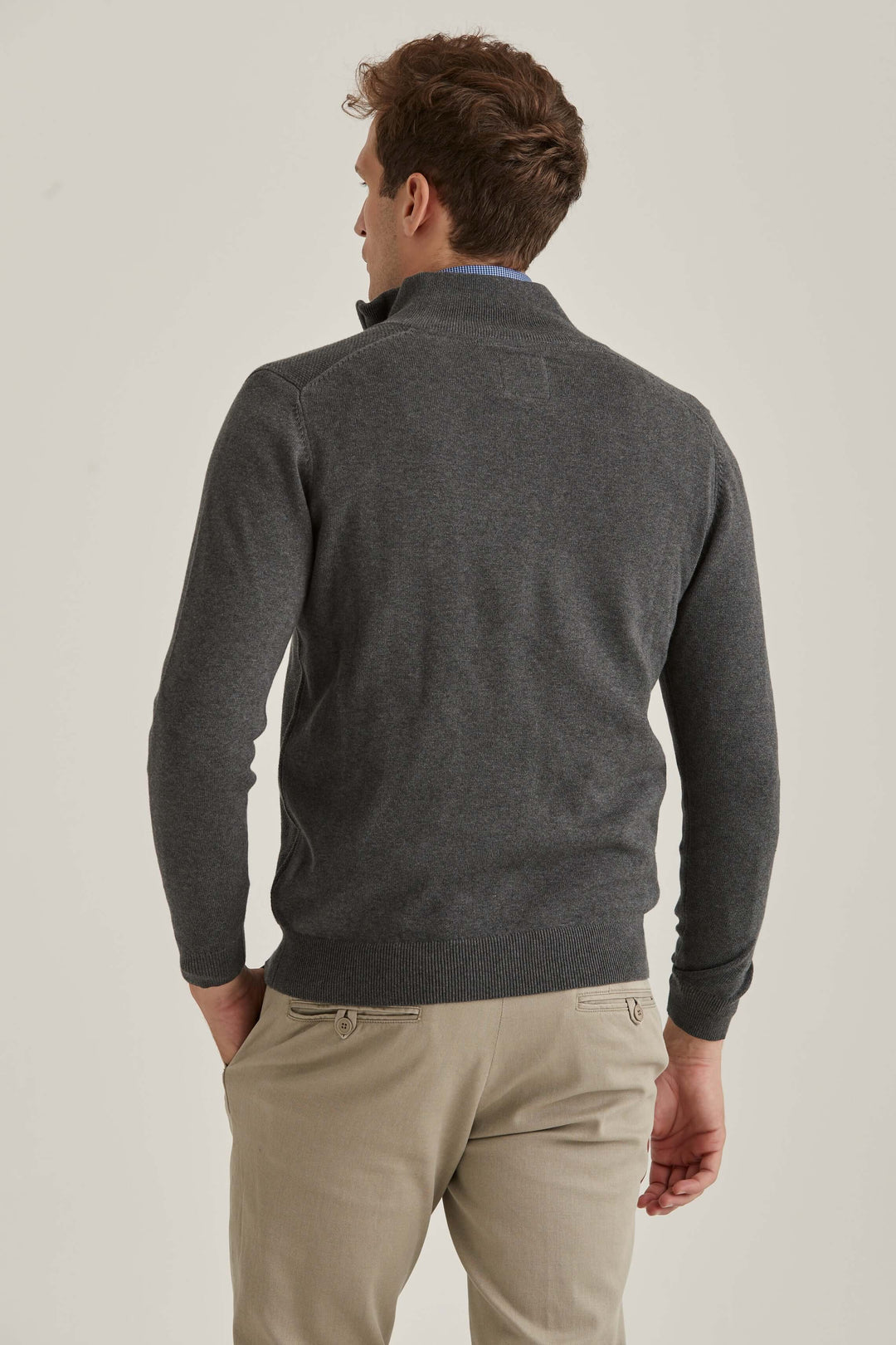 Stickad Tröja Halv-Zip Mörkgrå