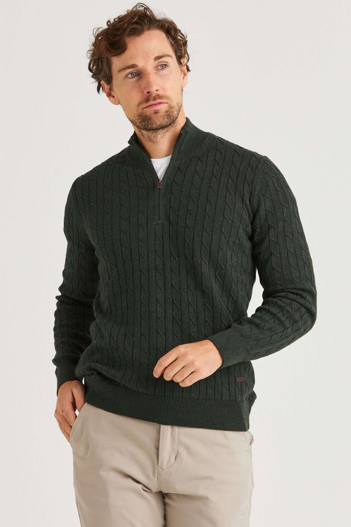 Mörkgrön Kabelstickad Half Zip