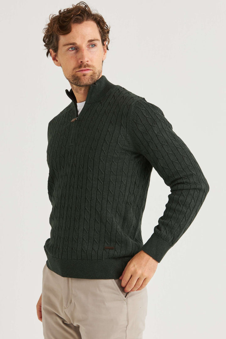 Mörkgrön Kabelstickad Half Zip