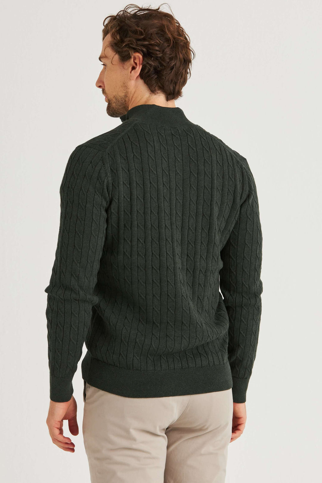 Mörkgrön Kabelstickad Half Zip