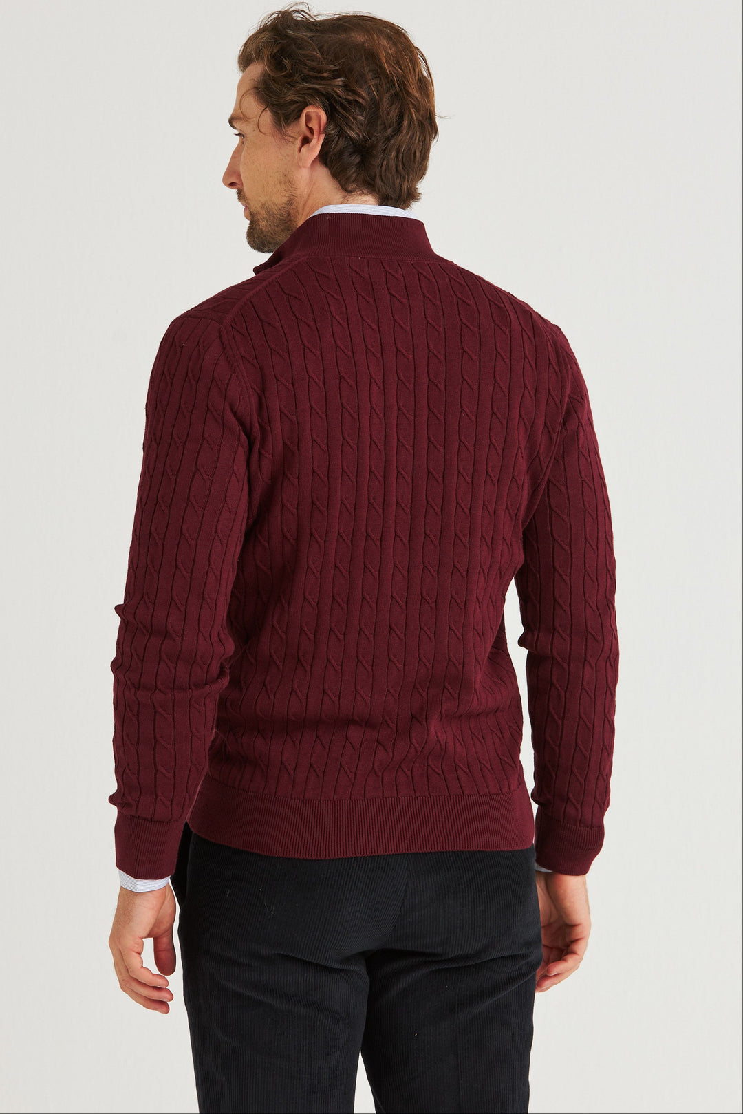Vinröd Kabelstickad Half Zip