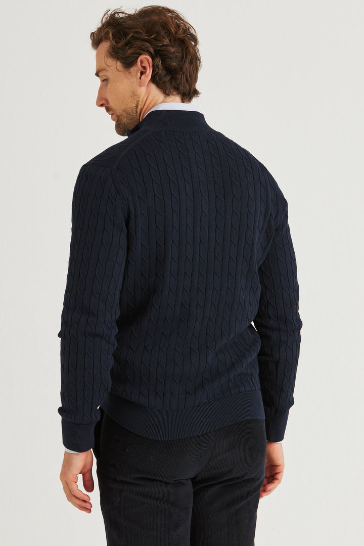 Marinblå Kabelstickad Half Zip