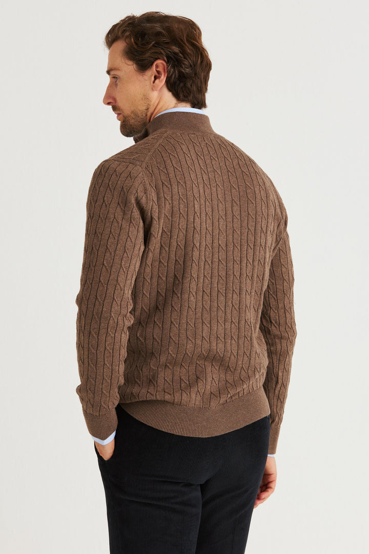 Brun Kabelstickad Half Zip