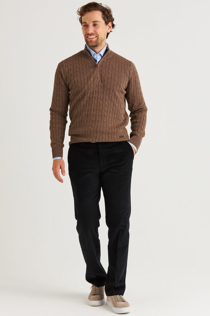 Brun Kabelstickad Half Zip
