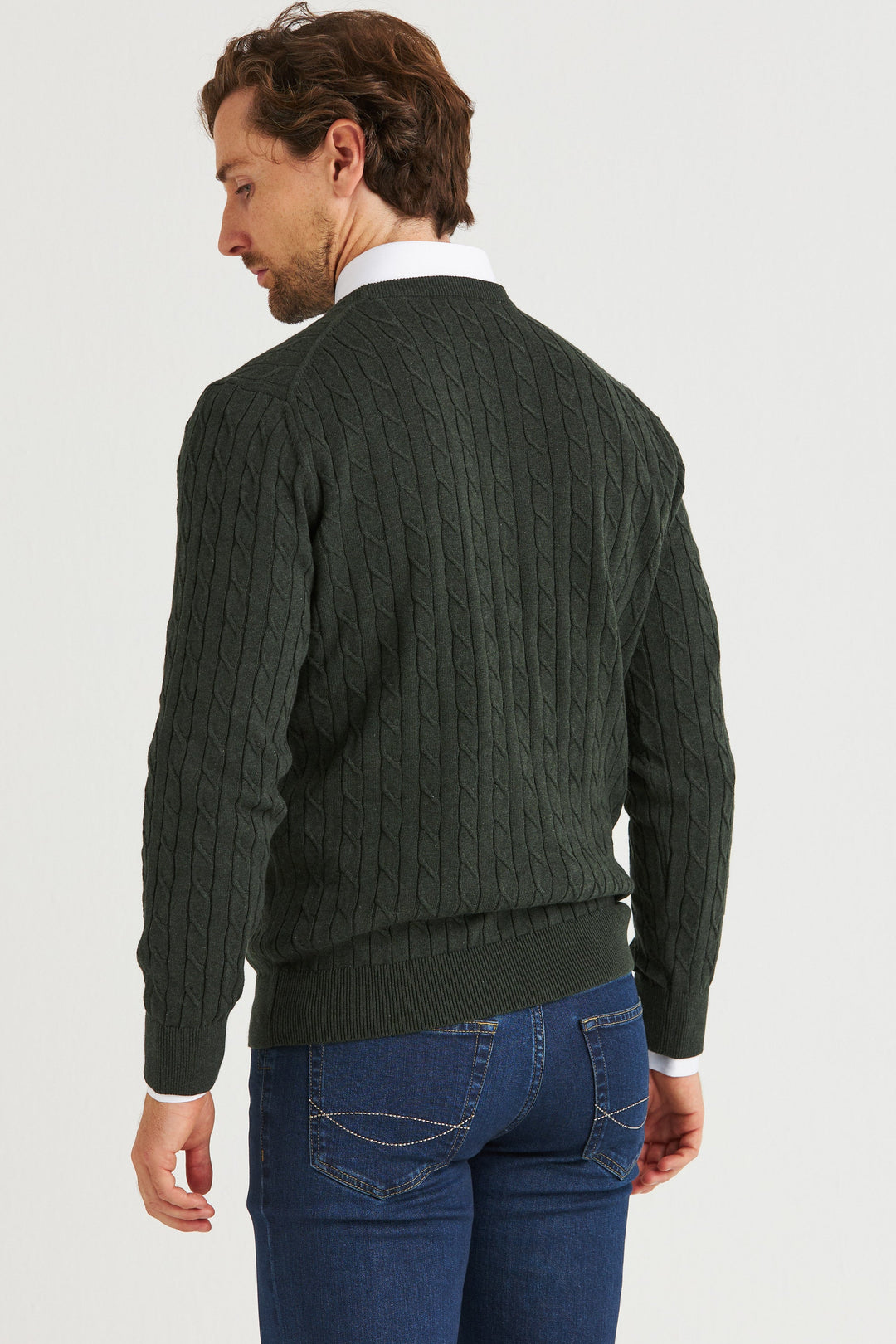 Mörkgrön Kabelstickad Crew Neck