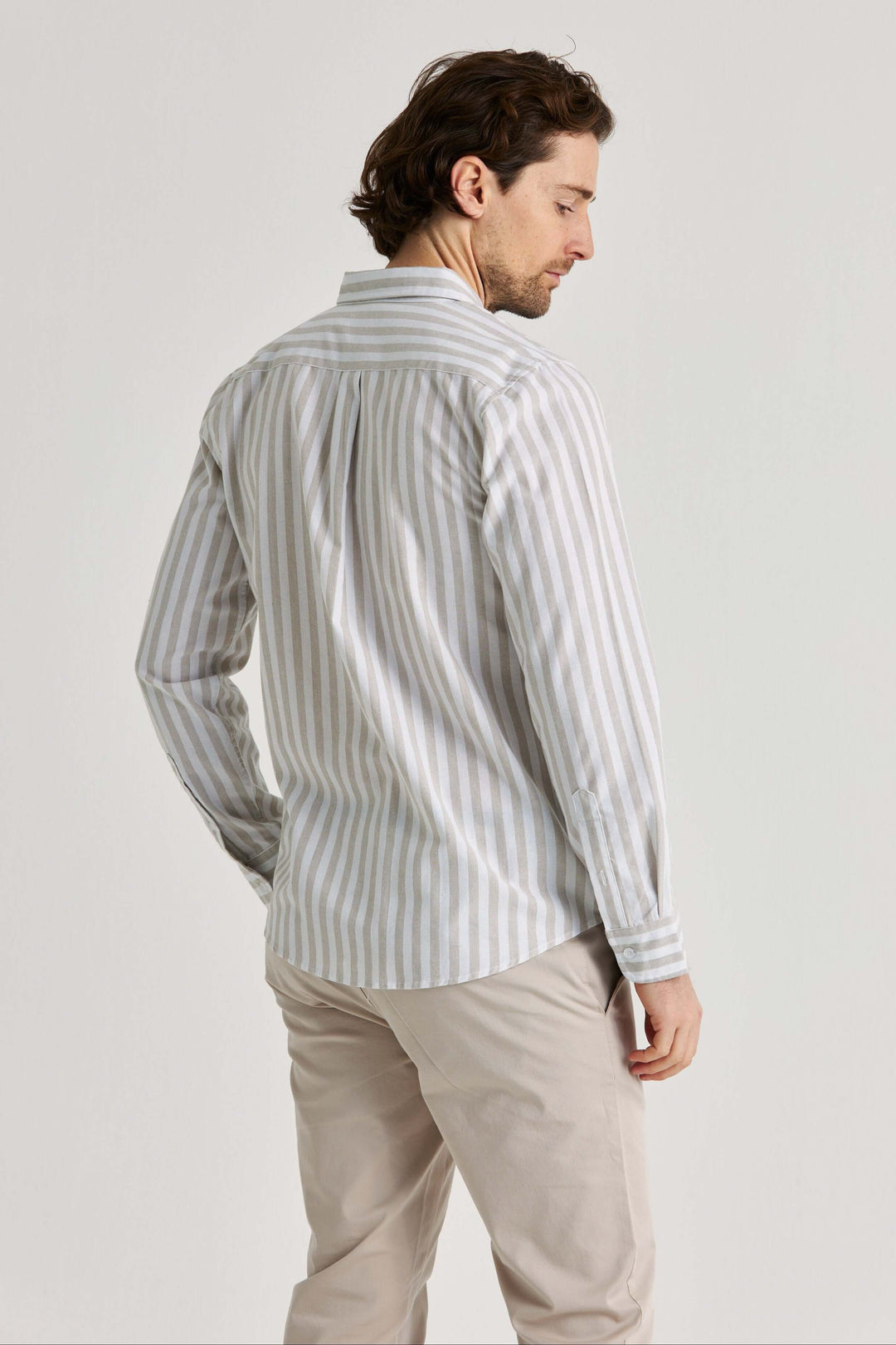 Beige Randig Linneskjorta