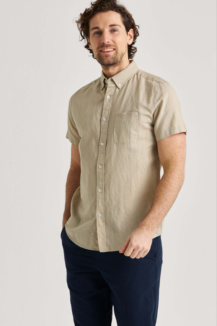 Linneskjorta Beige Kortärmad