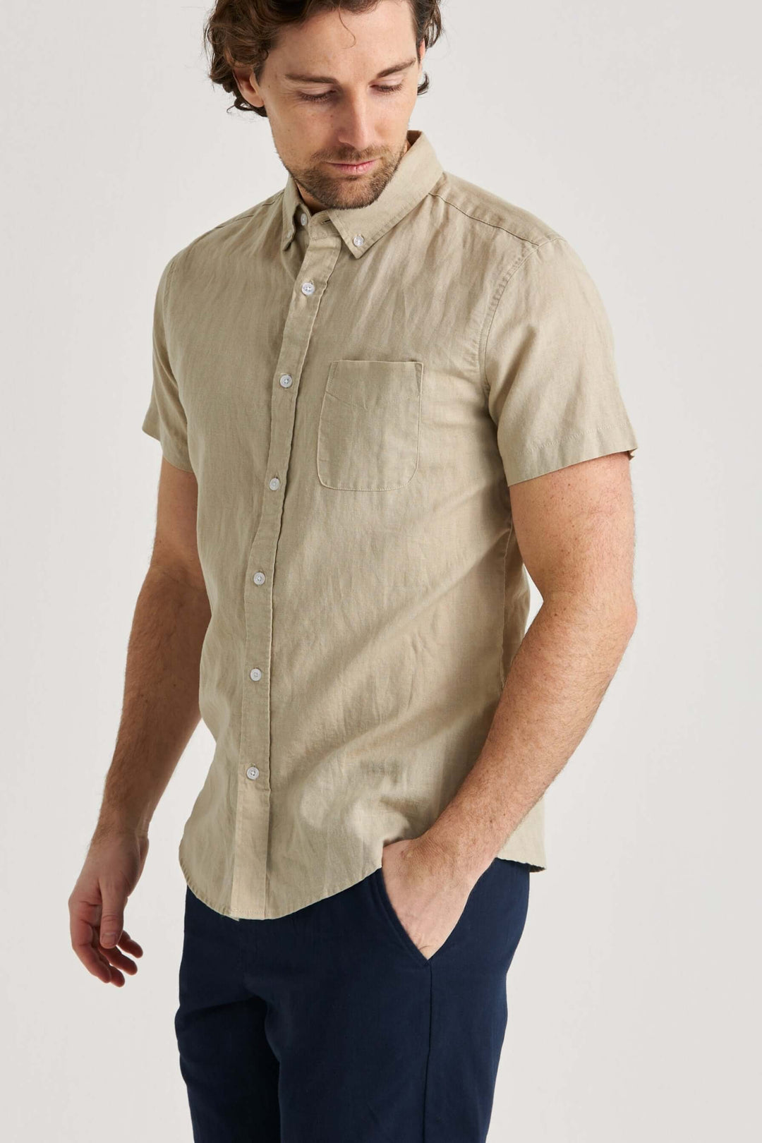 Linneskjorta Beige Kortärmad