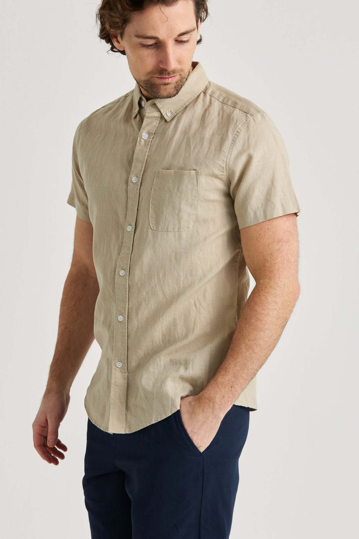 Linneskjorta Beige Kortärmad