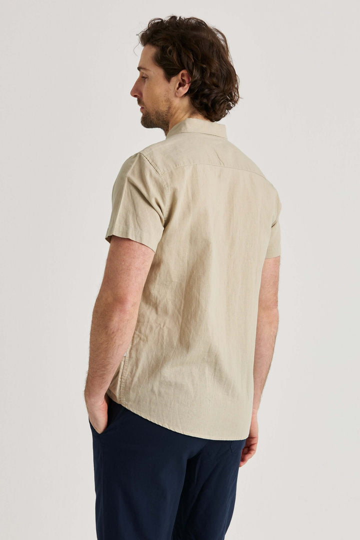 Linneskjorta Beige Kortärmad