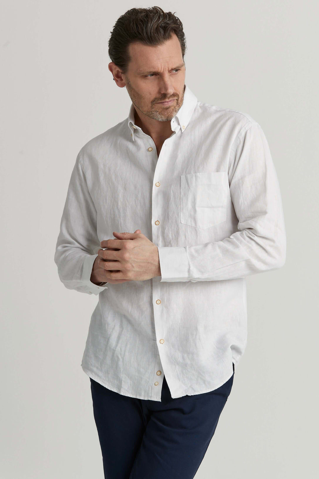 Vit Linneskjorta Button Down