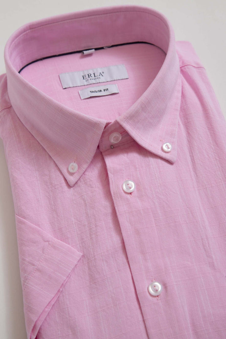 Rosa kortärmad skjorta med linnestruktur
