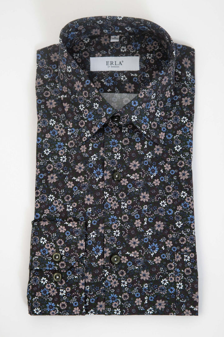 Mörkgrön skjorta med blommigt print