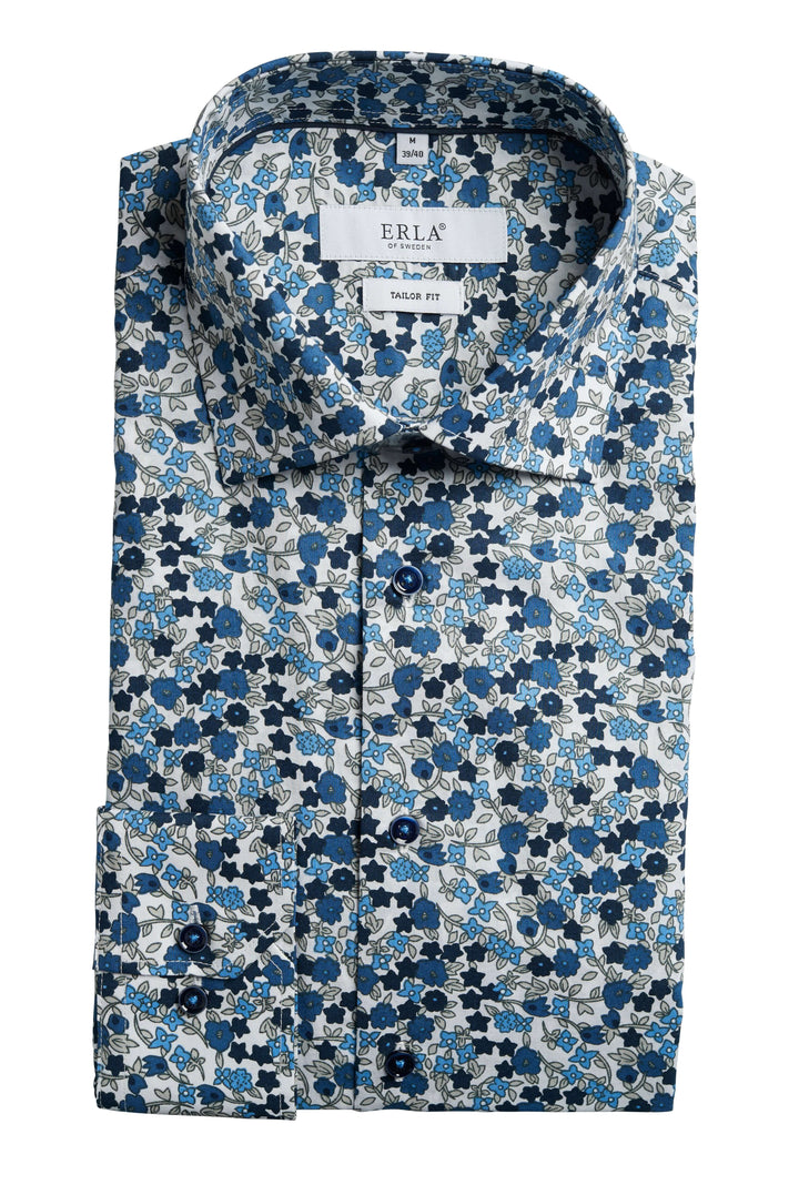 Småblommig skjorta i blått och biege - Erla of Sweden