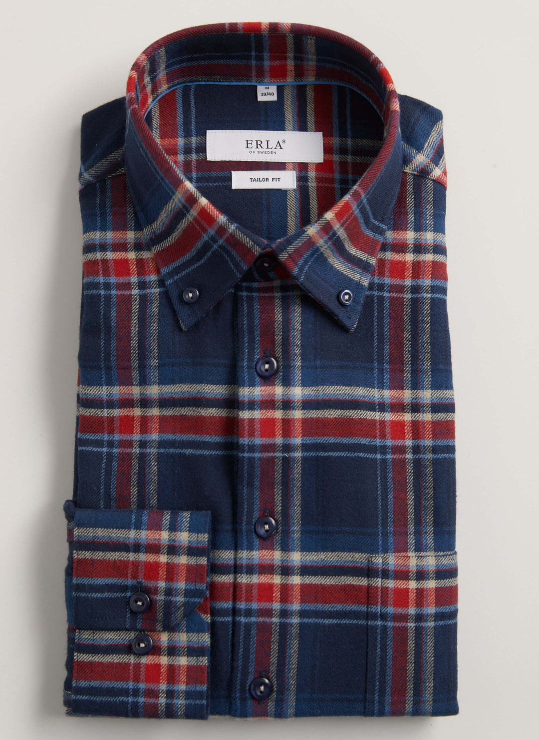 Blå Flanellskjorta Premium Button Down Herr