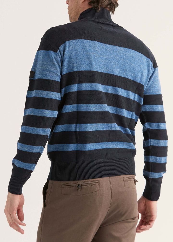 Randig Zip-tröja med bröstficka Marin/Blå
