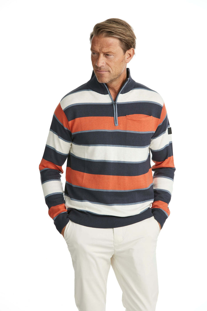 Randig Zip-tröja med bröstficka Orange/Blå