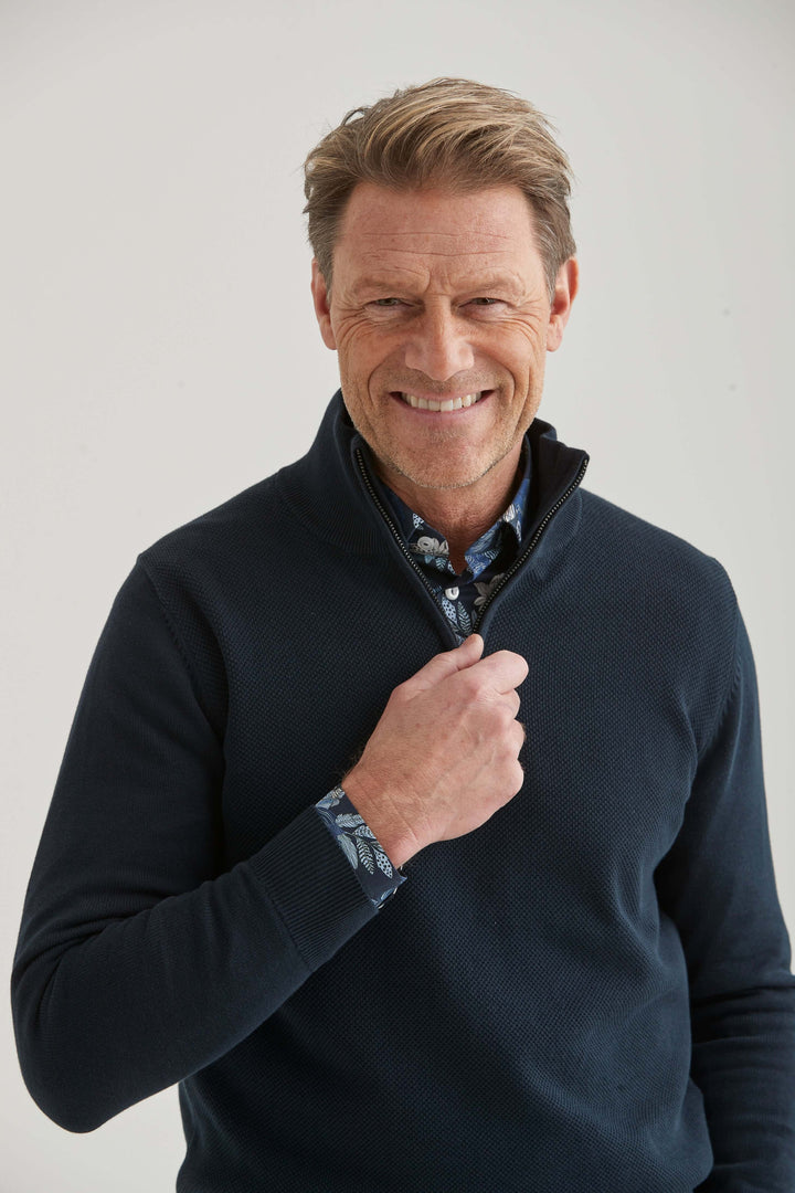Stickad Tröja Halv-Zip Marinblå